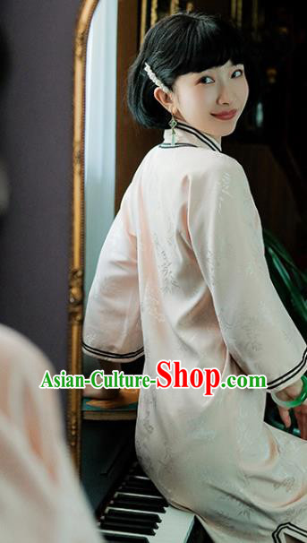 China National Light Pink Silk Qipao Dress Clothing Traditional Young Lady Wide Sleeve Cheongsam
