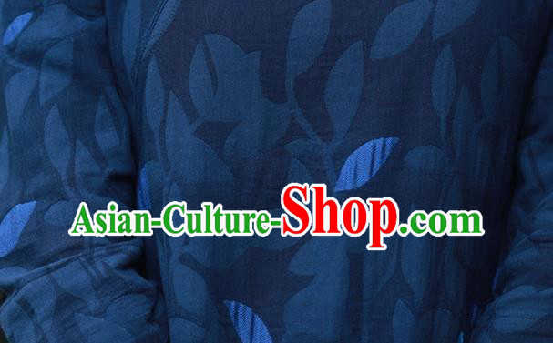 China National Hand Painting Navy Flax Qipao Dress Clothing Traditional Young Lady Cheongsam