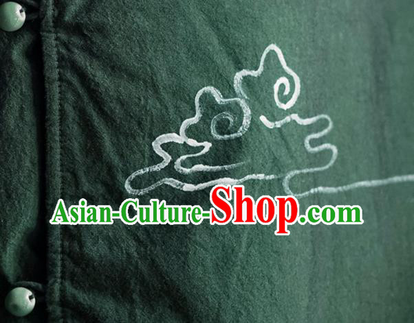 China Tang Suit Coat Traditional Winter Costume National Woman Green Ramie Cotton Wadded Jacket