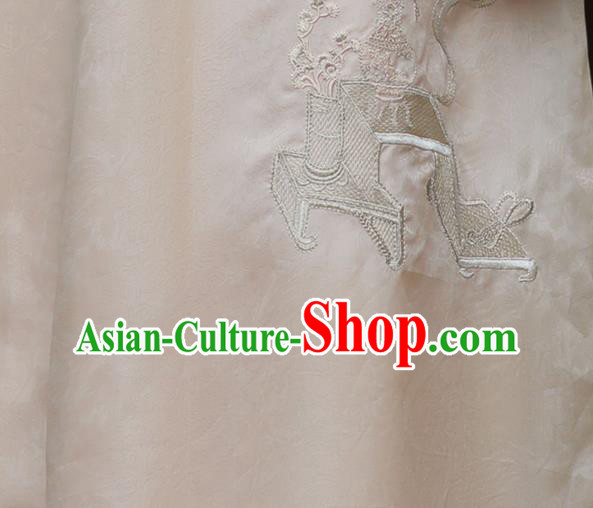 China National Embroidered Qipao Dress Clothing Traditional Young Lady Beige Organdy Cheongsam