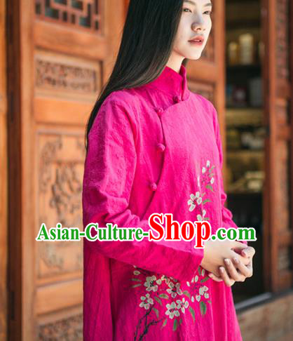 China National Young Lady Jacquard Qipao Dress Clothing Traditional Stand Collar Rosy Cheongsam