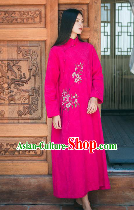 China National Young Lady Jacquard Qipao Dress Clothing Traditional Stand Collar Rosy Cheongsam