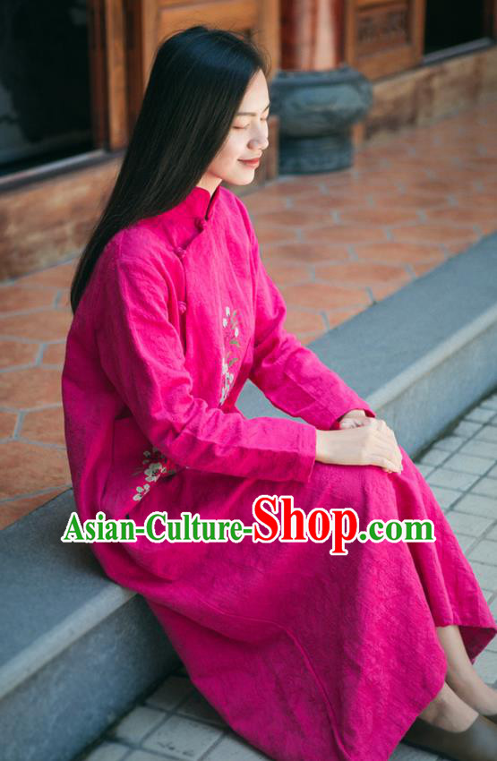 China National Young Lady Jacquard Qipao Dress Clothing Traditional Stand Collar Rosy Cheongsam