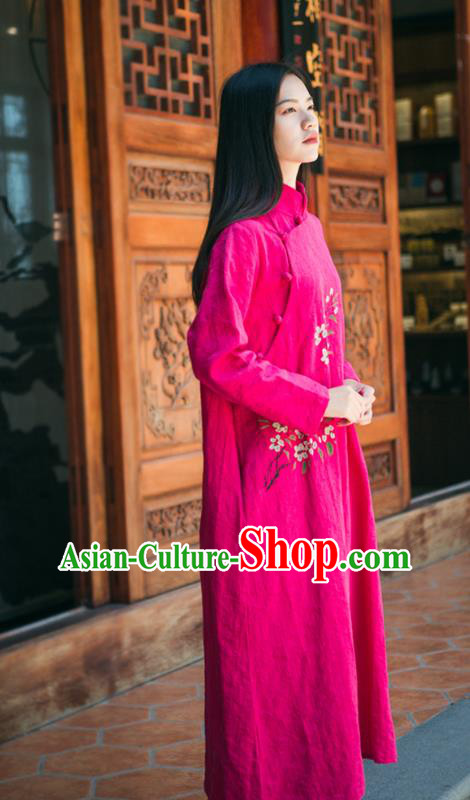 China National Young Lady Jacquard Qipao Dress Clothing Traditional Stand Collar Rosy Cheongsam