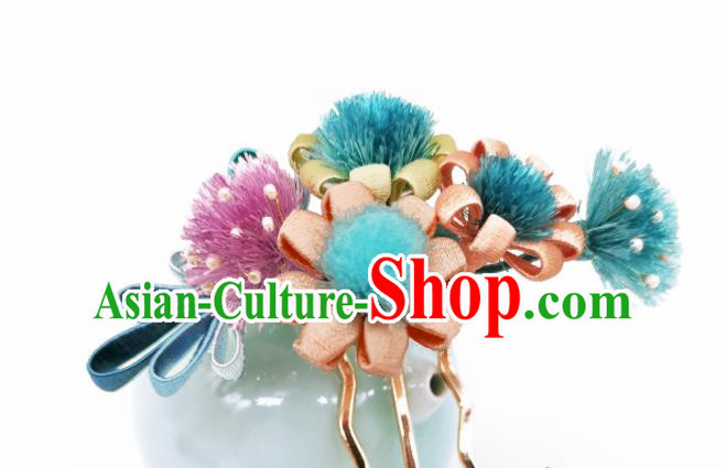 Chinese Traditional Hanfu Dandelion Hair Accessories Handmade Silk Flowers Hair Comb