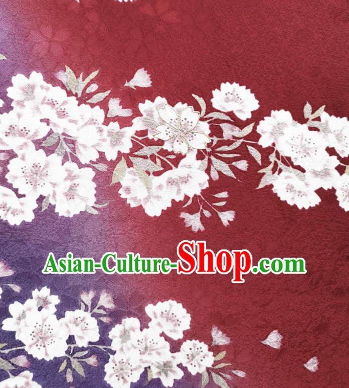 Asian Japan Red Silk Fabric Japanese Traditional Kimono Classical Sakura Pattern Tapestry Drapery