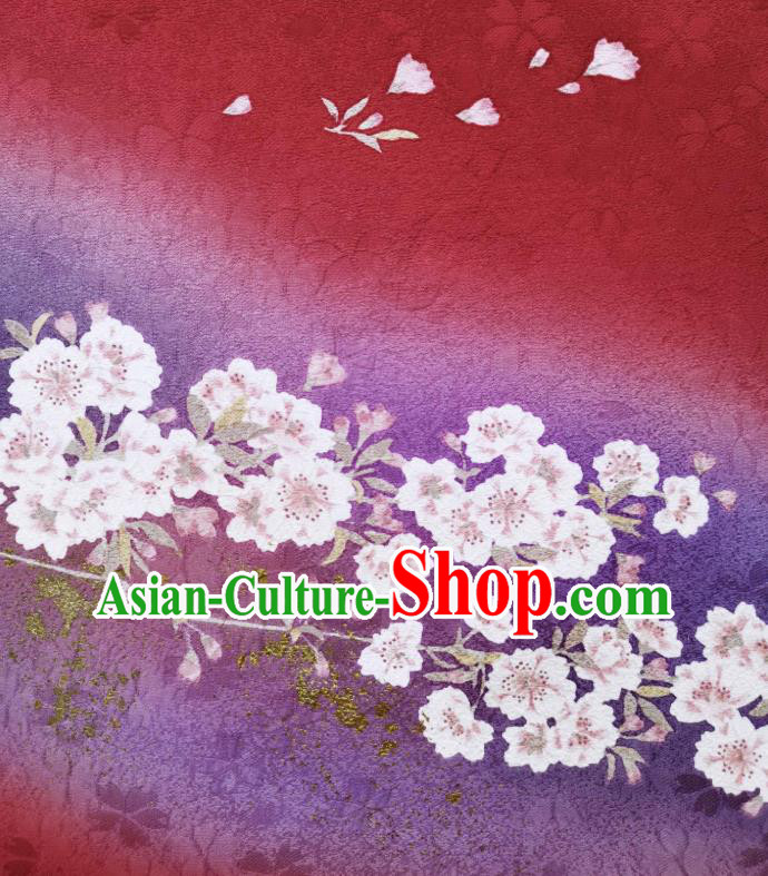 Asian Japan Traditional Silk Fabric Japanese Kimono Classical Sakura Pattern Red Tapestry Drapery