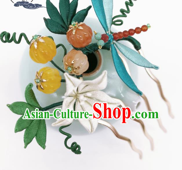 Chinese Traditional Hanfu Pumpkin Hair Accessories Handmade Ancient Princess White Flower Hair Comb