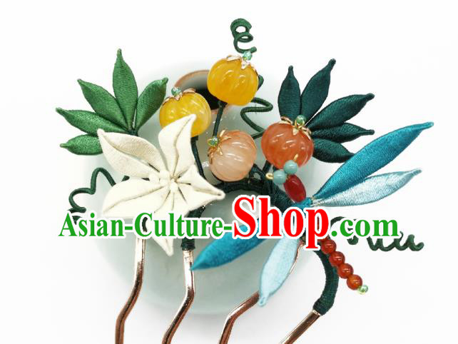 Chinese Traditional Hanfu Pumpkin Hair Accessories Handmade Ancient Princess White Flower Hair Comb