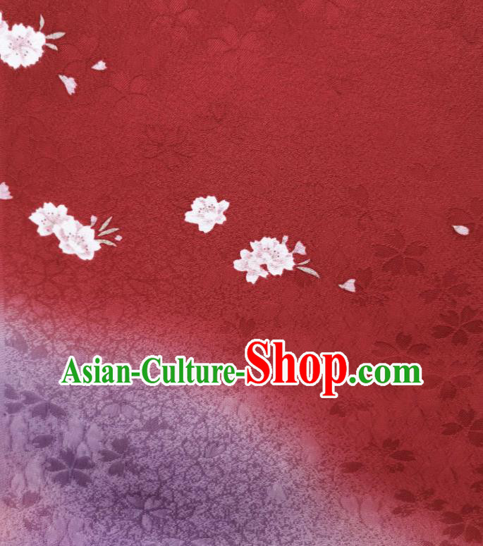 Japanese Kimono Classical Sakura Pattern Tapestry Drapery Asian Japan Red Brocade Traditional Silk Fabric