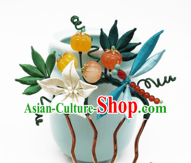 Chinese Traditional Hanfu Pumpkin Hair Accessories Handmade Ancient Princess White Flower Hair Comb