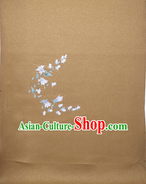 Asian Japan Brown Brocade Japanese Traditional Silk Fabric Kimono Classical Hand Painting Flowers Tapestry Drapery