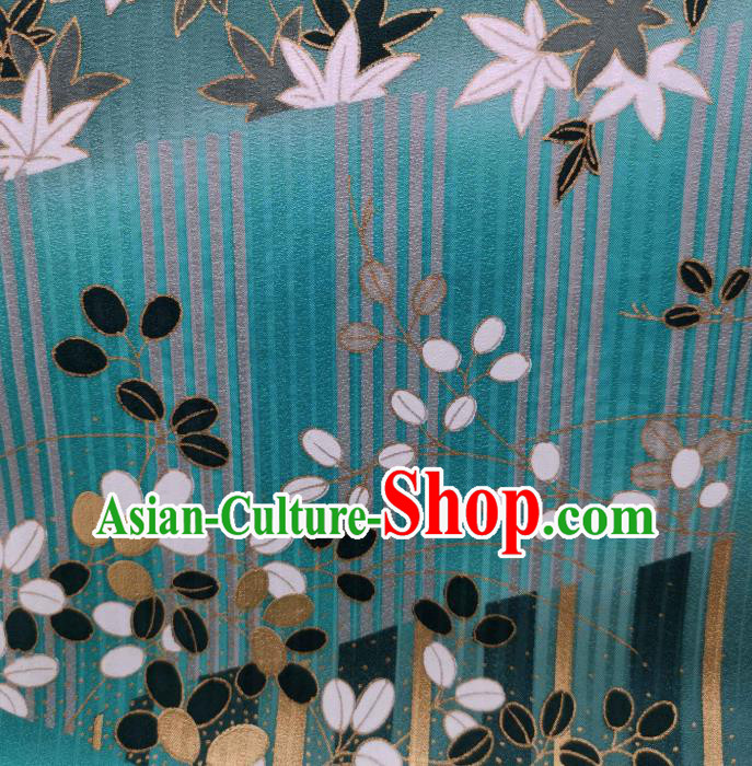 Asian Japan Traditional Maple Leaf Pattern Silk Fabric Japanese Kimono Tapestry Drapery Green Brocade