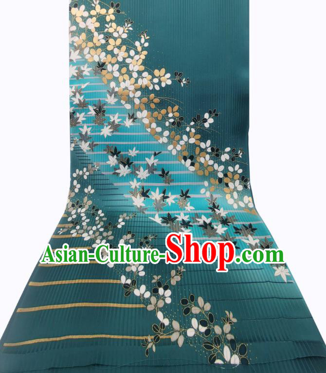 Asian Green Brocade Japan Traditional Maple Leaf Pattern Silk Fabric Japanese Kimono Tapestry Drapery