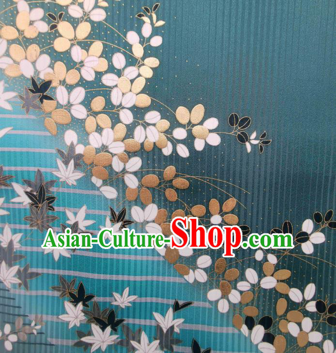 Asian Green Brocade Japan Traditional Maple Leaf Pattern Silk Fabric Japanese Kimono Tapestry Drapery