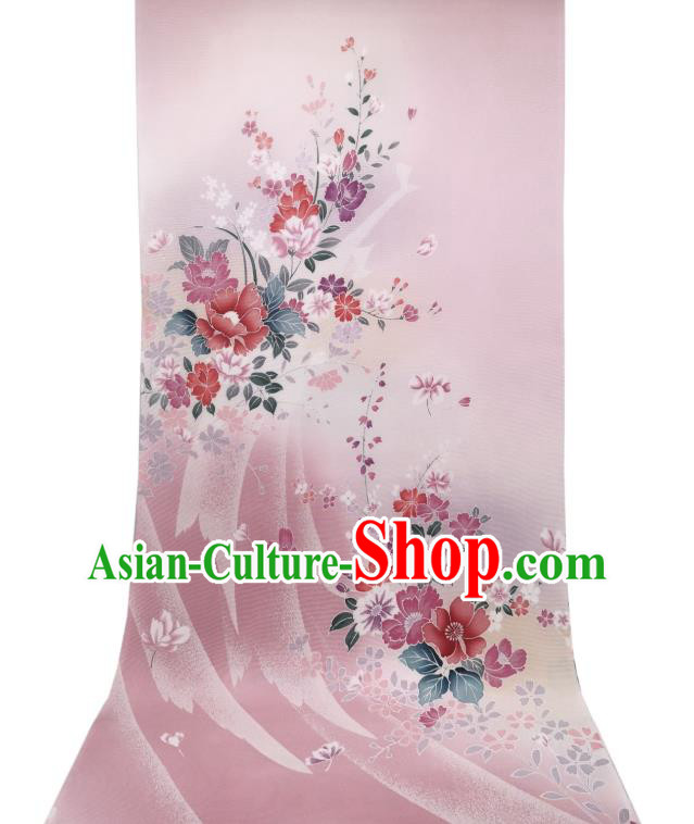 Asian Japan Traditional Printing Brocade Drapery Japanese Classical Tsukesage Kimono Pink Silk Fabric
