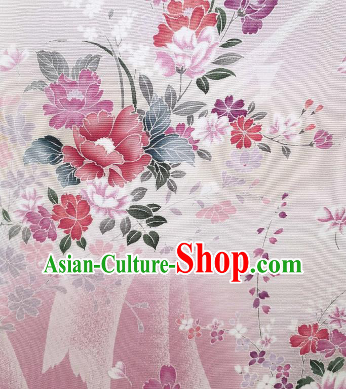 Asian Japan Traditional Printing Brocade Drapery Japanese Classical Tsukesage Kimono Pink Silk Fabric