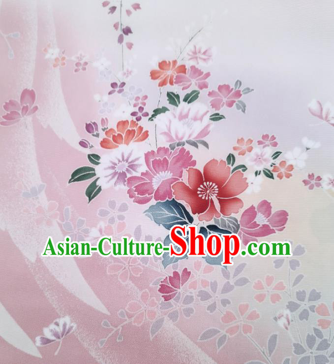 Asian Japan Traditional Printing Brocade Drapery Japanese Classical Tsukesage Kimono Pink Silk Fabric