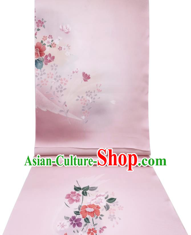 Asian Japan Traditional Printing Pink Brocade Drapery Japanese Classical Tsukesage Kimono Silk Fabric