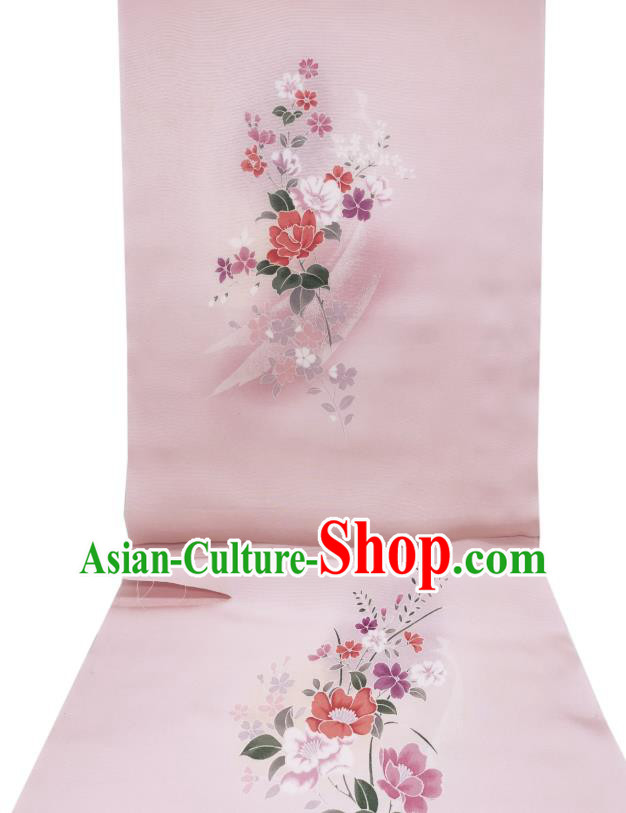 Asian Japan Traditional Printing Pink Brocade Drapery Japanese Classical Tsukesage Kimono Silk Fabric