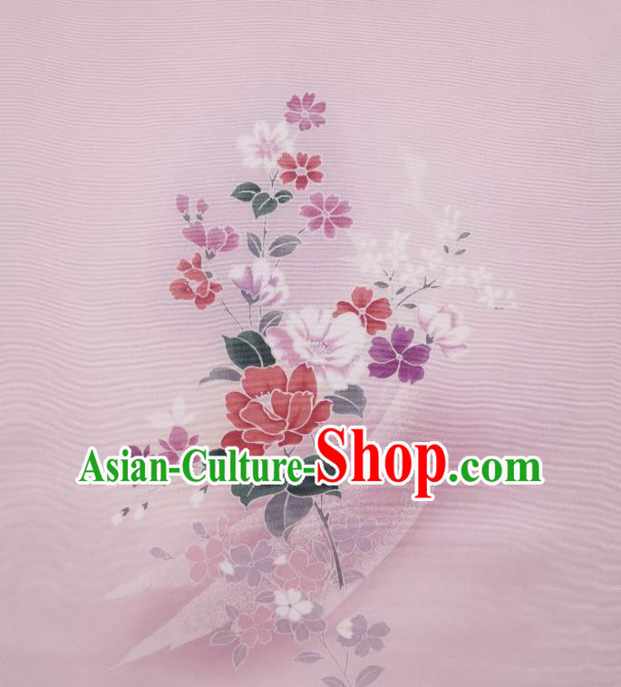 Asian Japan Traditional Printing Pink Brocade Drapery Japanese Classical Tsukesage Kimono Silk Fabric