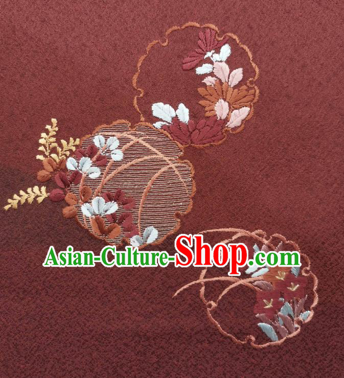 Asian Japan Traditional Silk Fabric Japanese Kimono Tapestry Drapery Embroidered Dark Red Brocade