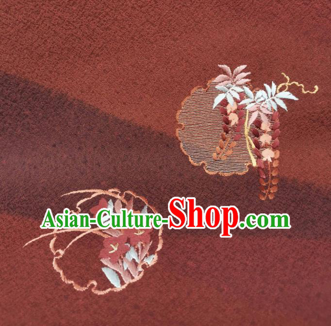 Asian Japan Traditional Silk Fabric Japanese Kimono Tapestry Drapery Embroidered Dark Red Brocade