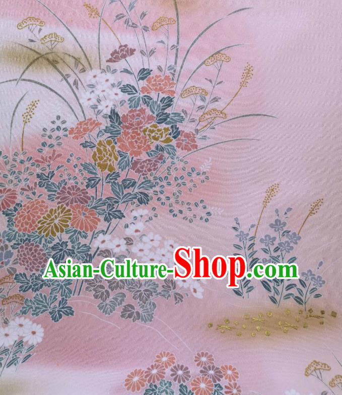 Asian Japanese Classical Kimono Silk Fabric Japan Traditional Printing Chrysanthemum Pink Brocade Drapery