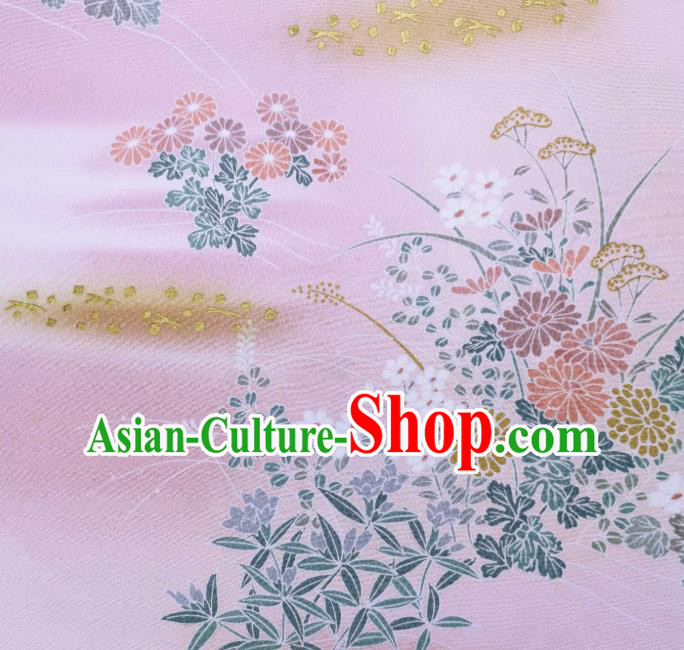 Asian Japanese Classical Kimono Silk Fabric Japan Traditional Printing Chrysanthemum Pink Brocade Drapery