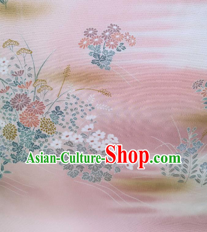 Asian Japanese Silk Fabric Traditional Drapery Japan Kimono Printing Chrysanthemum Pink Brocade