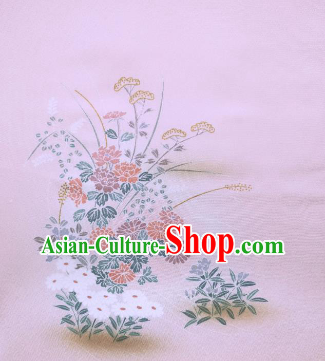 Asian Traditional Drapery Japan Kimono Printing Chrysanthemum Pink Brocade Japanese Silk Fabric