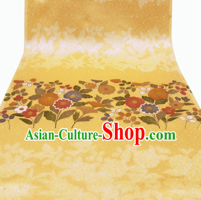 Asian Traditional Cloth Drapery Japan Wedding Dress Brocade Japanese Kimono Golden Silk Fabric
