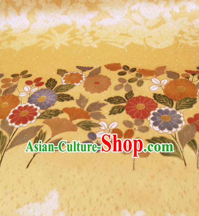 Asian Traditional Cloth Drapery Japan Wedding Dress Brocade Japanese Kimono Golden Silk Fabric