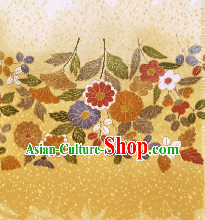 Asian Traditional Cloth Drapery Japan Wedding Dress Brocade Japanese Kimono Golden Silk Fabric