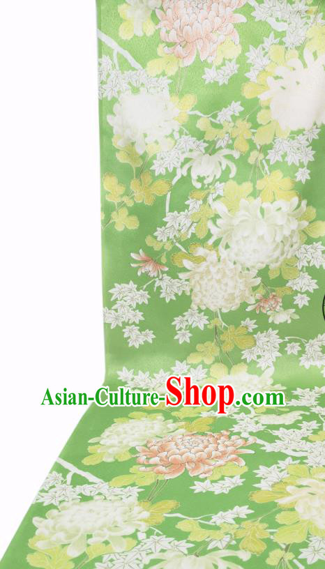 Japan Classical Chrysanthemum Pattern Brocade Asian Traditional Cloth Drapery Japanese Kimono Green Silk Fabric