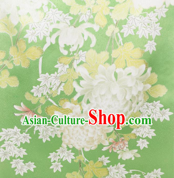 Japan Classical Chrysanthemum Pattern Brocade Asian Traditional Cloth Drapery Japanese Kimono Green Silk Fabric