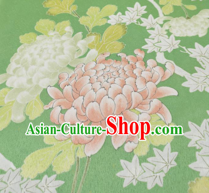 Japan Classical Chrysanthemum Pattern Brocade Asian Traditional Cloth Drapery Japanese Kimono Green Silk Fabric