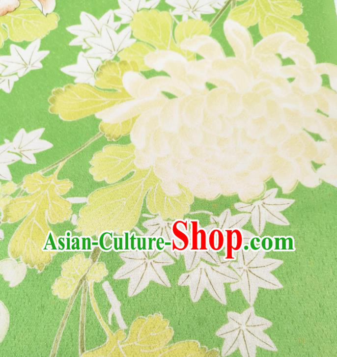 Japan Classical Chrysanthemum Pattern Brocade Asian Traditional Cloth Drapery Japanese Kimono Green Silk Fabric