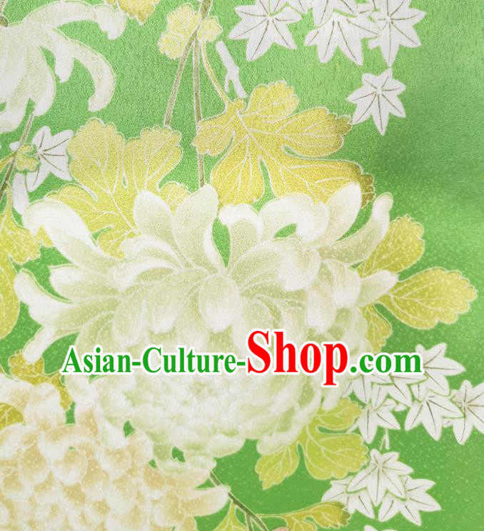 Japan Classical Chrysanthemum Pattern Brocade Asian Traditional Cloth Drapery Japanese Kimono Green Silk Fabric