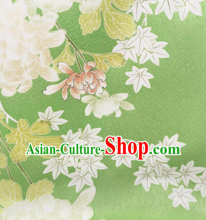 Japan Classical Chrysanthemum Pattern Brocade Asian Traditional Cloth Drapery Japanese Kimono Green Silk Fabric