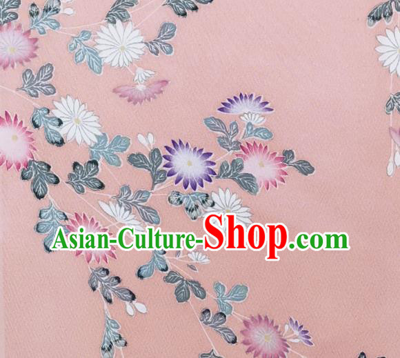 Asian Traditional Satin Drapery Japanese Kimono Pink Silk Fabric Japan Classical Chrysanthemum Pattern Brocade