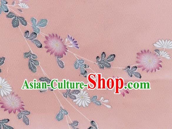 Asian Traditional Satin Drapery Japanese Kimono Pink Silk Fabric Japan Classical Chrysanthemum Pattern Brocade