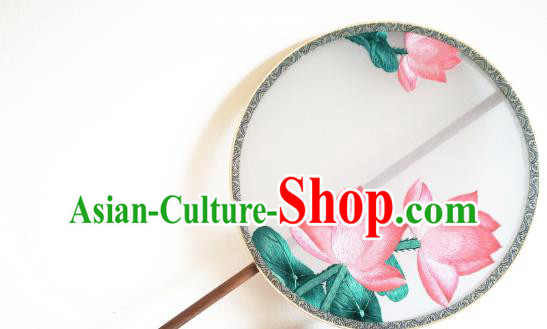 China Suzhou Embroidery Lotus Fan Classical Double Side Silk Fan Traditional Hanfu Circular Palace Fan