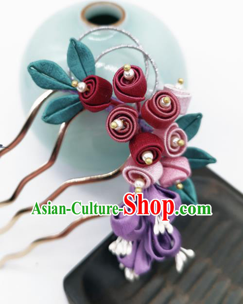 Chinese Traditional Hanfu Hairpin Handmade Ancient Princess Silk Convallaria Hair Comb