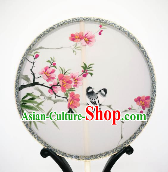 China Classical Silk Circular Fan Traditional Hanfu Palace Fan Suzhou Embroidered Begonia Fan