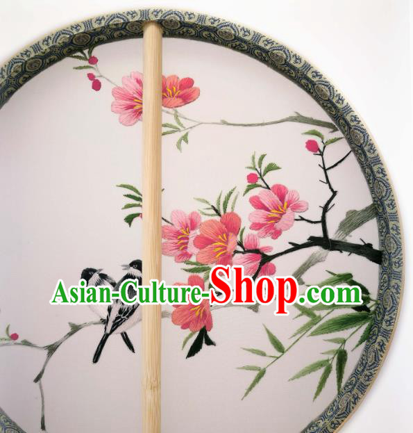 China Classical Silk Circular Fan Traditional Hanfu Palace Fan Suzhou Embroidered Begonia Fan