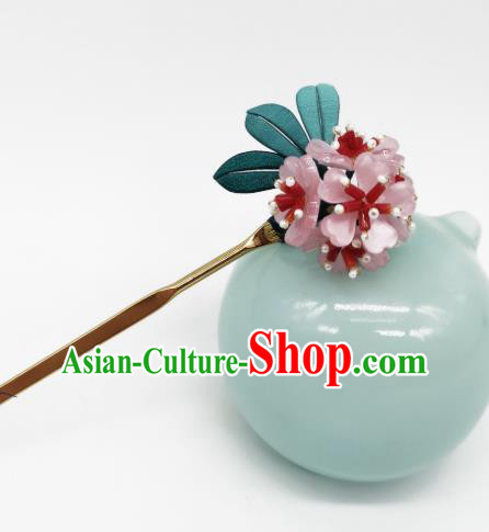 Chinese Traditional Song Dynasty Hanfu Pink Azalea Hairpin Handmade Ancient Princess Hair Stick