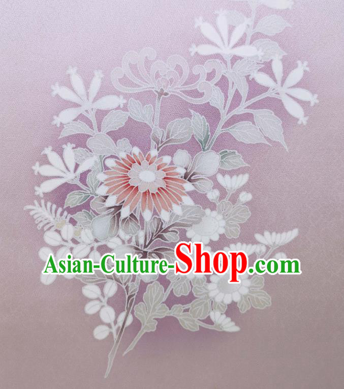 Asian Traditional Silk Fabric Japanese Kimono Tapestry Drapery Japan Hand Painting Chrysanthemum Lilac Brocade