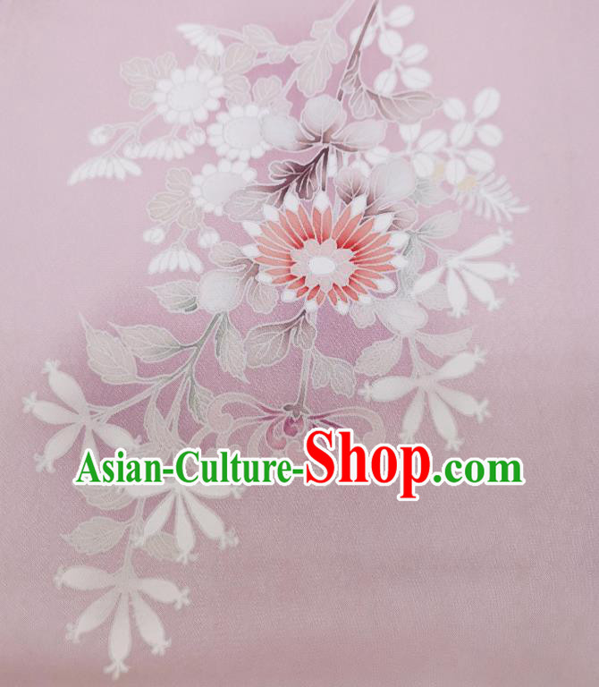 Japan Hand Painting Wisteria Chrysanthemum Lilac Brocade Asian Japanese Traditional Kimono Silk Fabric