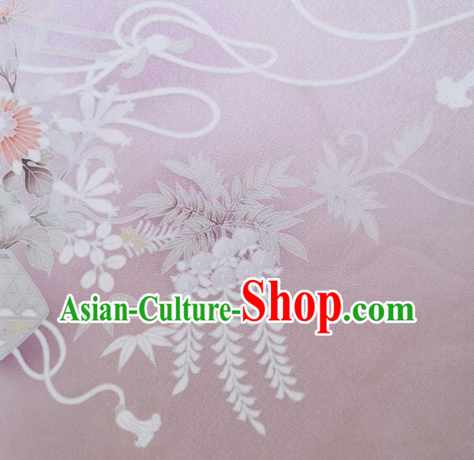 Japan Hand Painting Wisteria Chrysanthemum Lilac Brocade Asian Japanese Traditional Kimono Silk Fabric